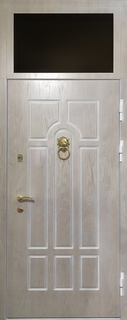 Утепленная входная дверь с терморазрывом, кнокером и стеклом с фрамугой (отделка МДФ) Утепленная входная дверь с терморазрывом, кнокером и стеклом с фрамугой (отделка МДФ)