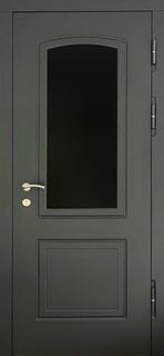 Металлическая термодверь с окном и серыми плитами МДФ RAL Металлическая термодверь с окном и серыми плитами МДФ RAL