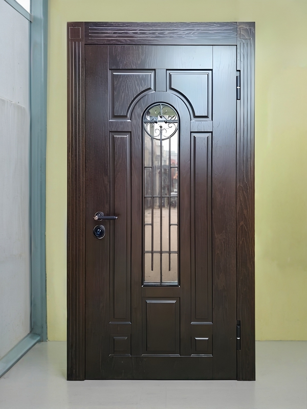 Дверь МДФ шпон (ковка + стекло) Дверь МДФ шпон (ковка + стекло)