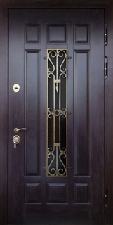 Металлическая остекленная термодверь с решеткой и панелями МДФ шпон Металлическая остекленная термодверь с решеткой и панелями МДФ шпон