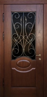 Утепленная термодверь с решеткой и стеклопакетом (отделка МДФ со шпоном) Утепленная термодверь с решеткой и стеклопакетом (отделка МДФ со шпоном)