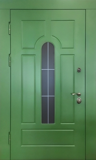 Остекленная входная термодверь с зелеными панелями МДФ RAL Остекленная входная термодверь с зелеными панелями МДФ RAL