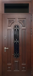 Входная термодверь со стеклом во фрамуге и с кованой решеткой (МДФ шпон) Входная термодверь со стеклом во фрамуге и с кованой решеткой (МДФ шпон)